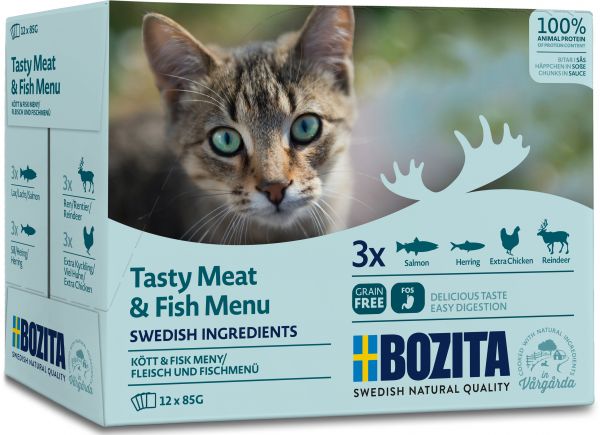 Bozita vådfoder til kat, KORNFRIT - multibox (fisk, kylling, kød)
