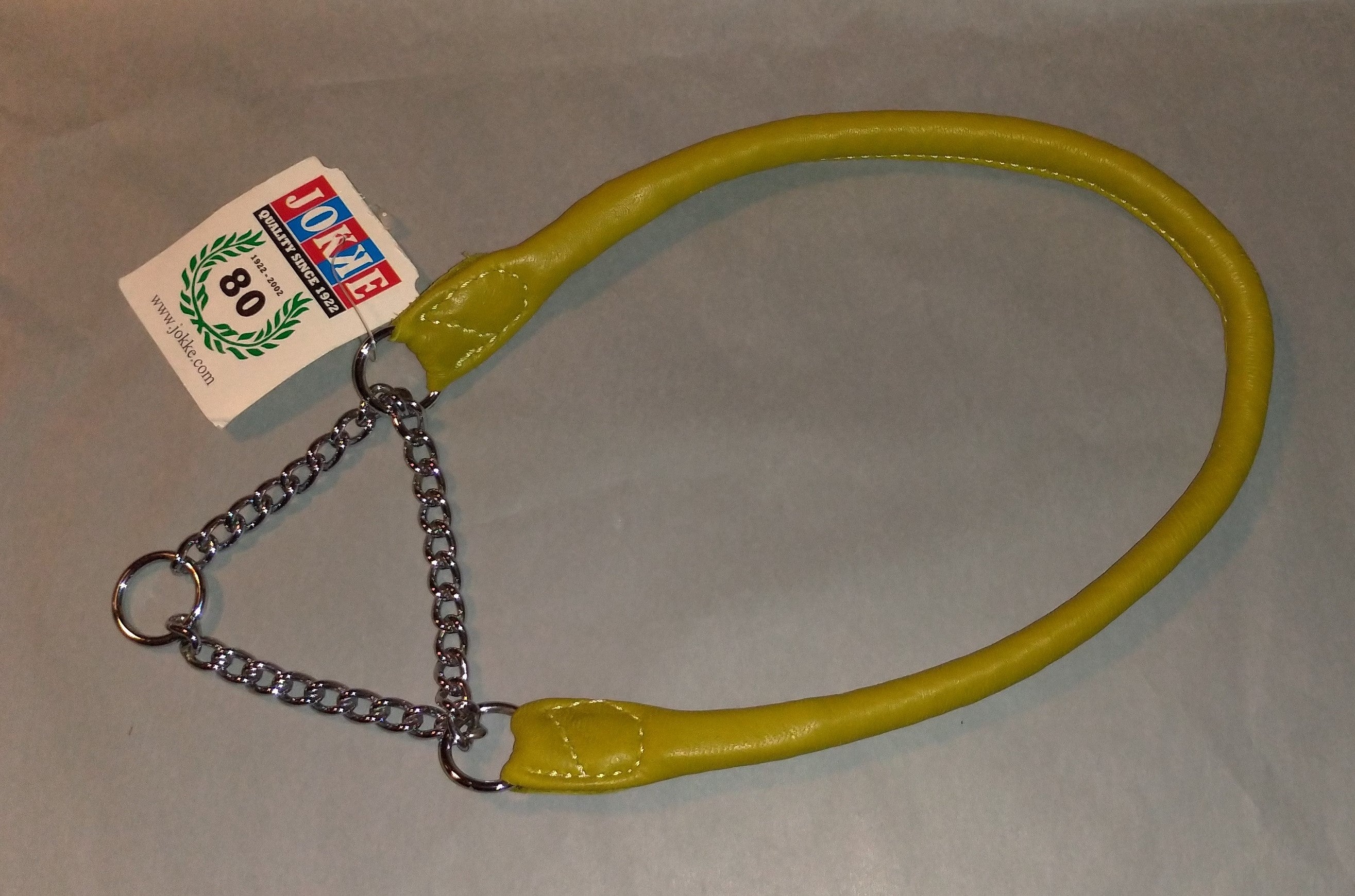 Jokke læderhalsbånd halv kvæl m kæde