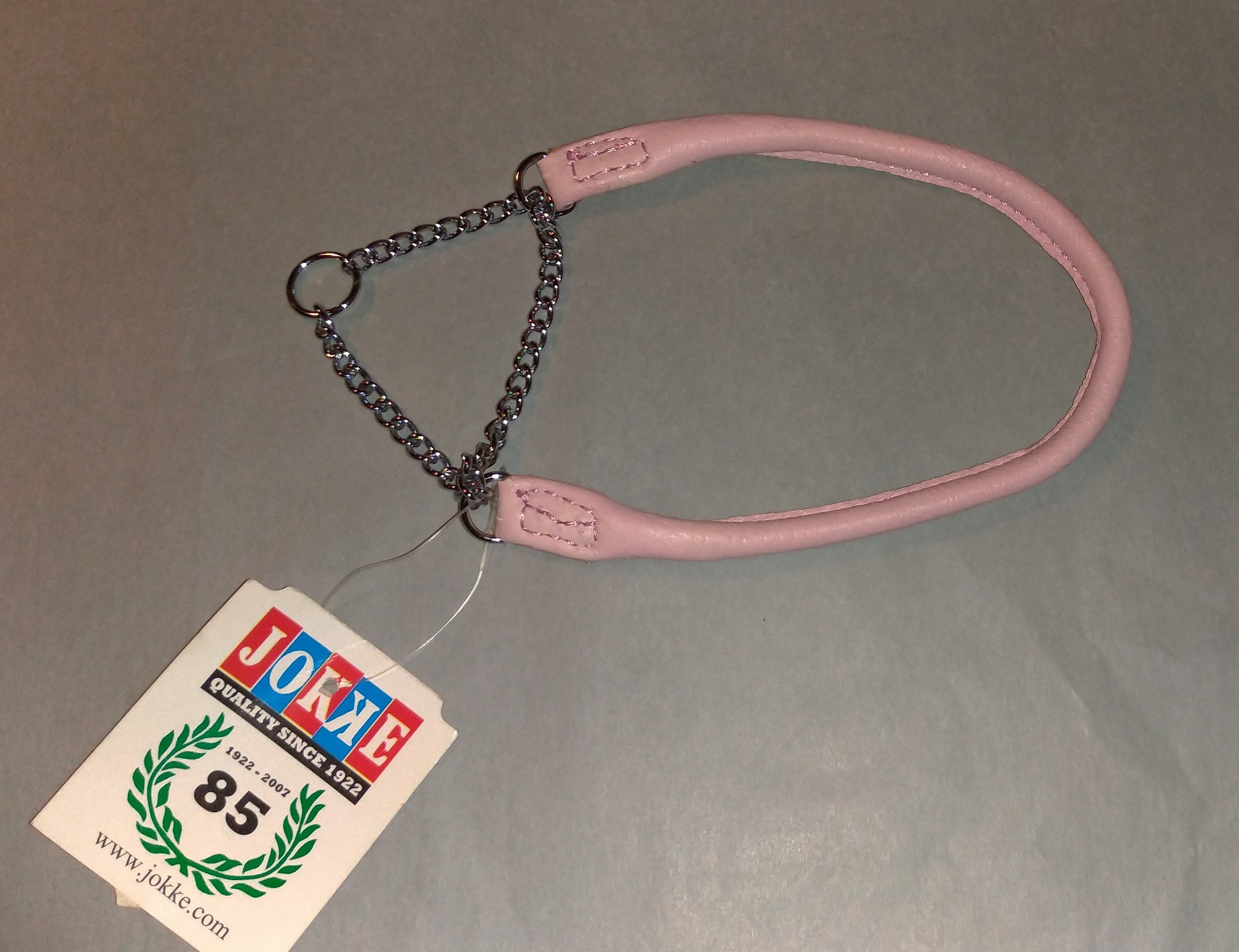 Jokke læderhalsbånd halv kvæl m kæde